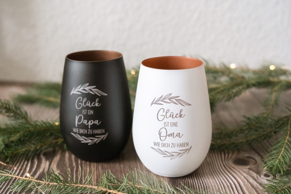 Windlicht / Teelichtglas "Glück ist eine.. wie dich zu haben"